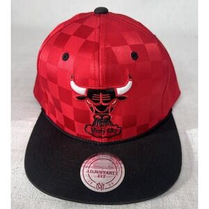 Chicago Bulls Mitchell & Ness Adjustable SnapBack Hat Red Checkered Cap